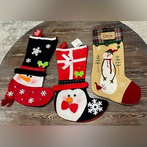 Set/3 Cracker Barrel Felt Christmas Stockings - 2 Snowman + Penguin (2011) - NWT